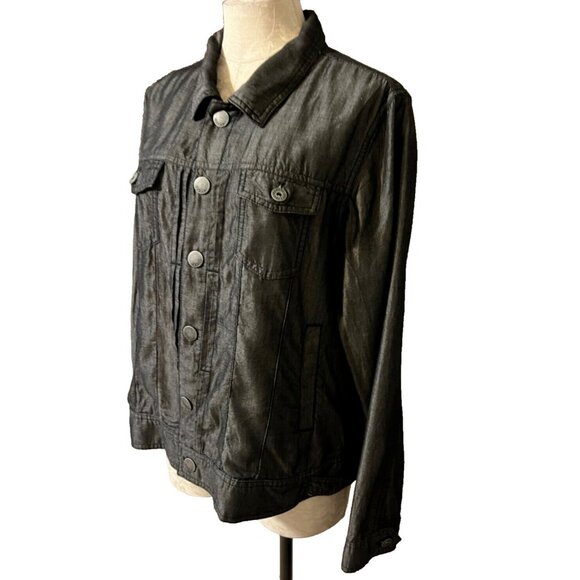 Tahari Black Womens Jean Jacket Gray Steel XL Extra Large Washable Unlined - Picture 4 of 9